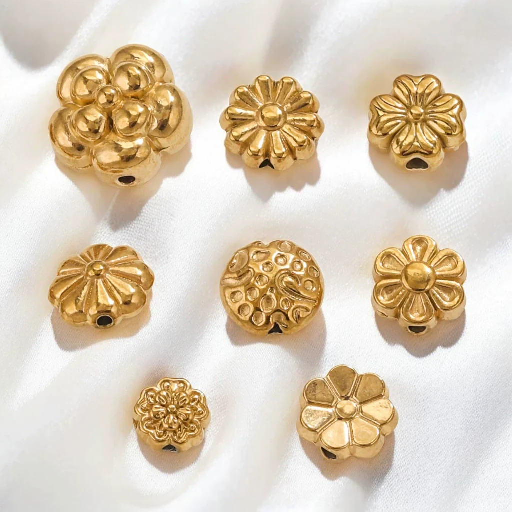 Stainless Steel Perforated Lavender Floret Spacer Beads Gold Pendant Necklace With Totem Pattern Electroplated For Diy Jewelry And Bracelet Wholesale - Image 4