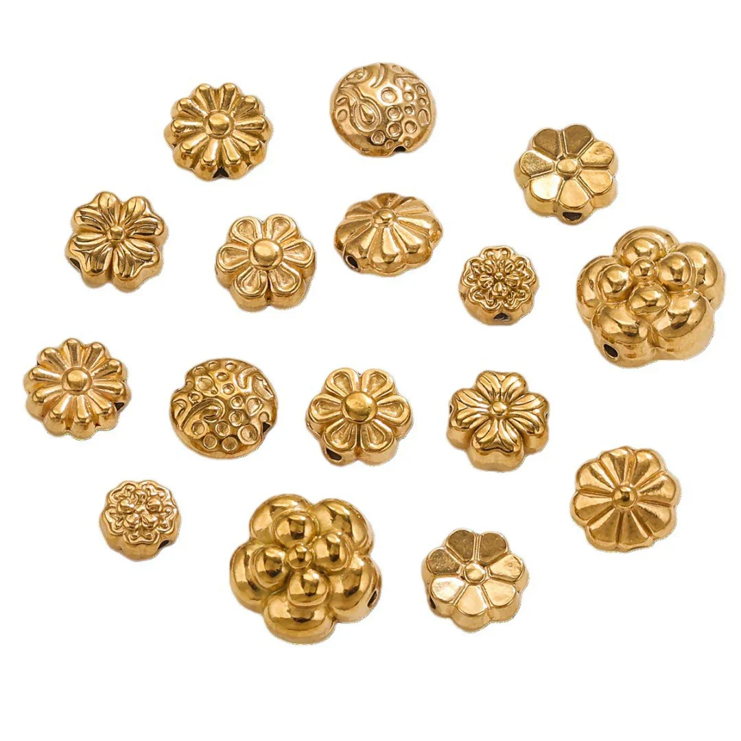 Stainless Steel Perforated Lavender Floret Spacer Beads Gold Pendant Necklace With Totem Pattern Electroplated For Diy Jewelry And Bracelet Wholesale - Image 5