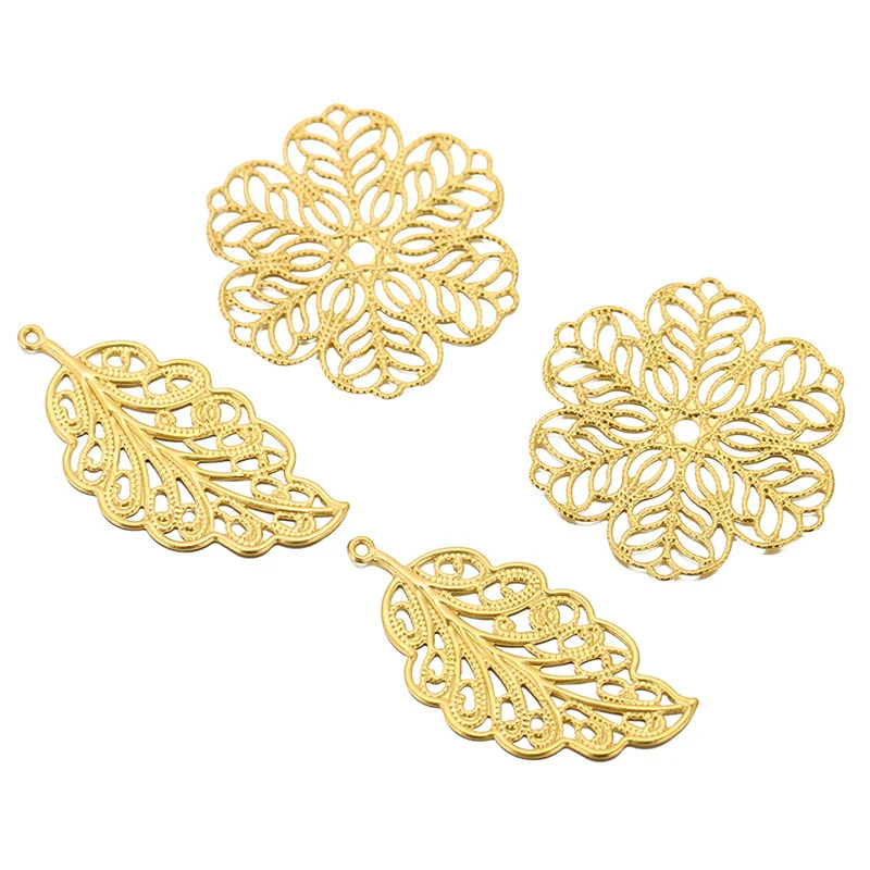 Stainless Steel Plant Flowers Style Leaf Earrings Pendant And Hairpin Accessories With Electroplating - Image 3