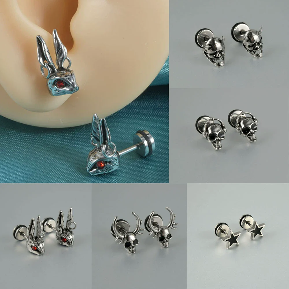 Stainless Steel Punk Skull Dripping Oil Earrings