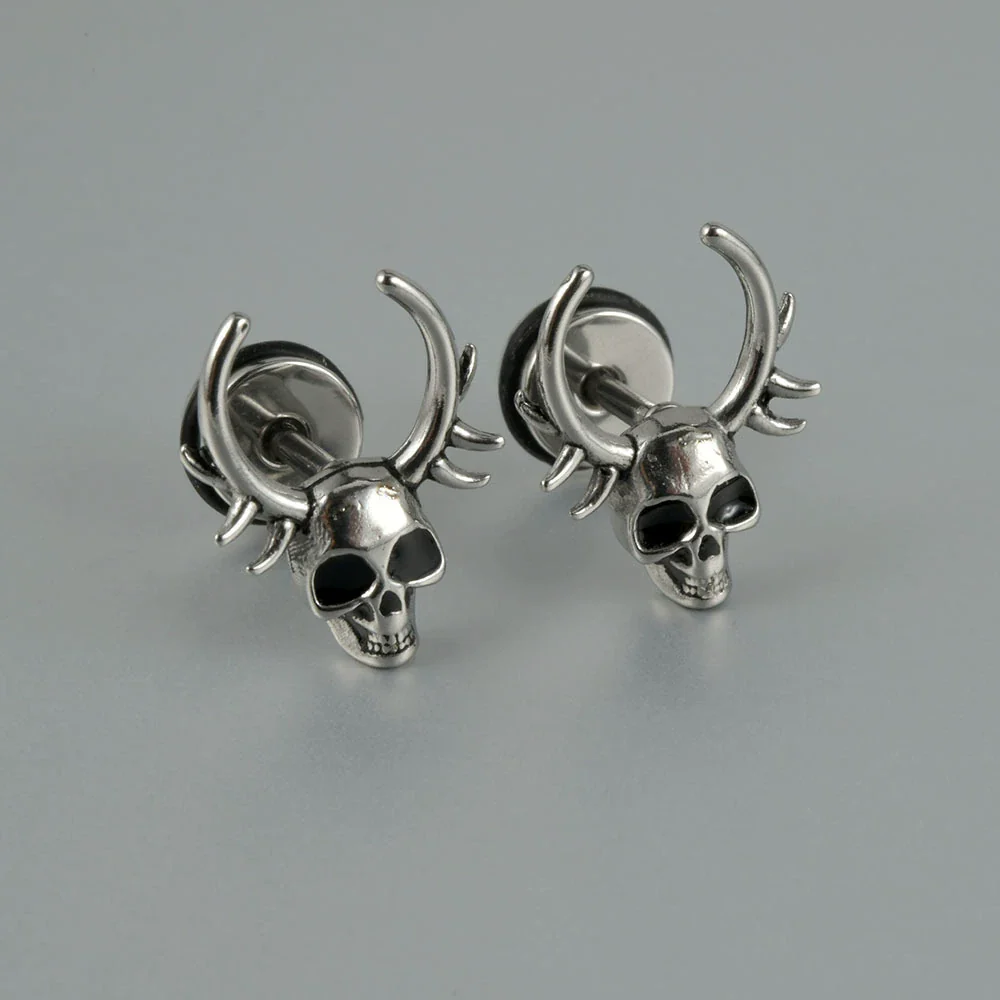Stainless Steel Punk Skull Dripping Oil Earrings - Image 8