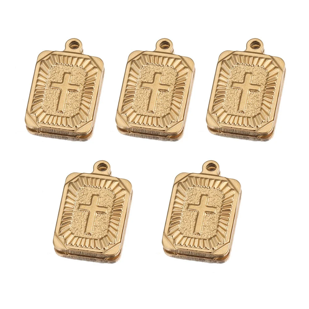 Stainless Steel Rectangular Punk Jewelry Pendant With Geometric Pattern And Vacuum Plating