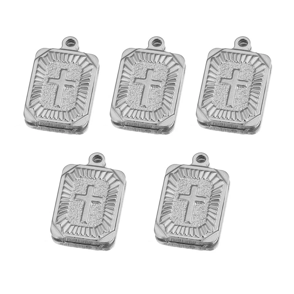 Stainless Steel Rectangular Punk Jewelry Pendant With Geometric Pattern And Vacuum Plating - Image 6