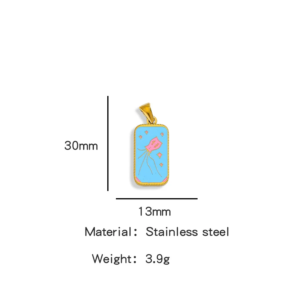 Stainless Steel Rectangular Tarot Starry Sky Pendant With Vacuum Plated And Dripping Oil Process Diy Necklace - Image 8