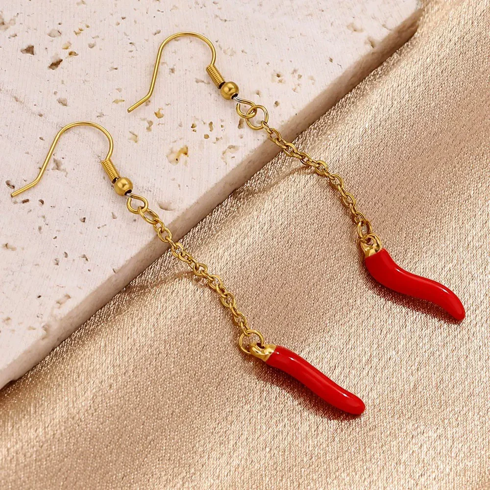 Stainless Steel Red Pepper Oildripping Pendant Earrings Jewelry Accessories - Image 2