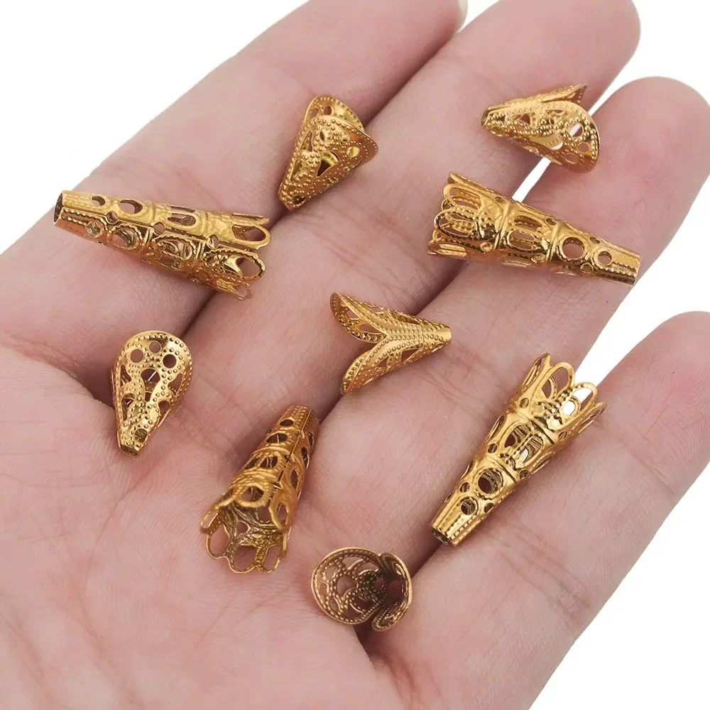 Stainless Steel Retro Funnelshaped Flower Bead Cover For Diy Necklace Bracelet Jewelry With Electroplating And 18K Gold Vacuum Plating - Image 2