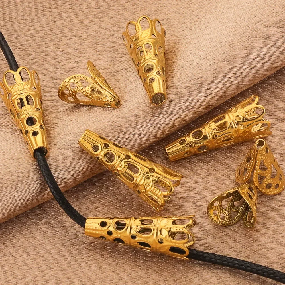 Stainless Steel Retro Funnelshaped Flower Bead Cover For Diy Necklace Bracelet Jewelry With Electroplating And 18K Gold Vacuum Plating - Image 3