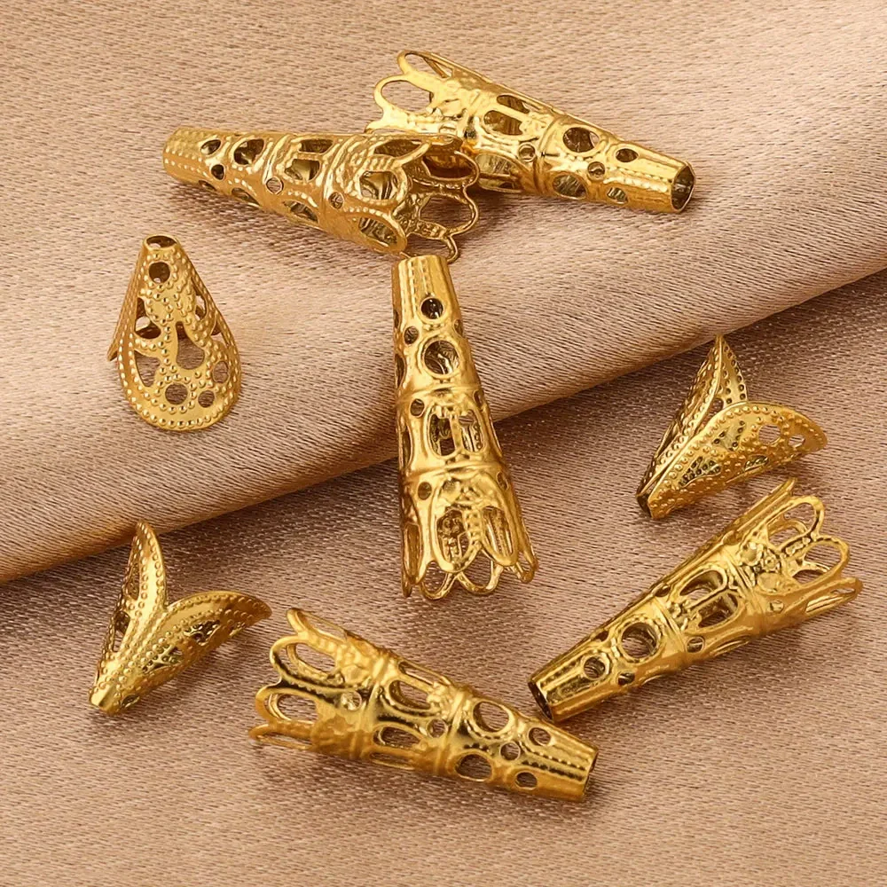 Stainless Steel Retro Funnelshaped Flower Bead Cover For Diy Necklace Bracelet Jewelry With Electroplating And 18K Gold Vacuum Plating - Image 4