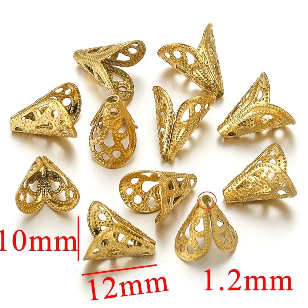 Stainless Steel Retro Funnelshaped Flower Bead Cover For Diy Necklace Bracelet Jewelry With Electroplating And 18K Gold Vacuum Plating - Image 6