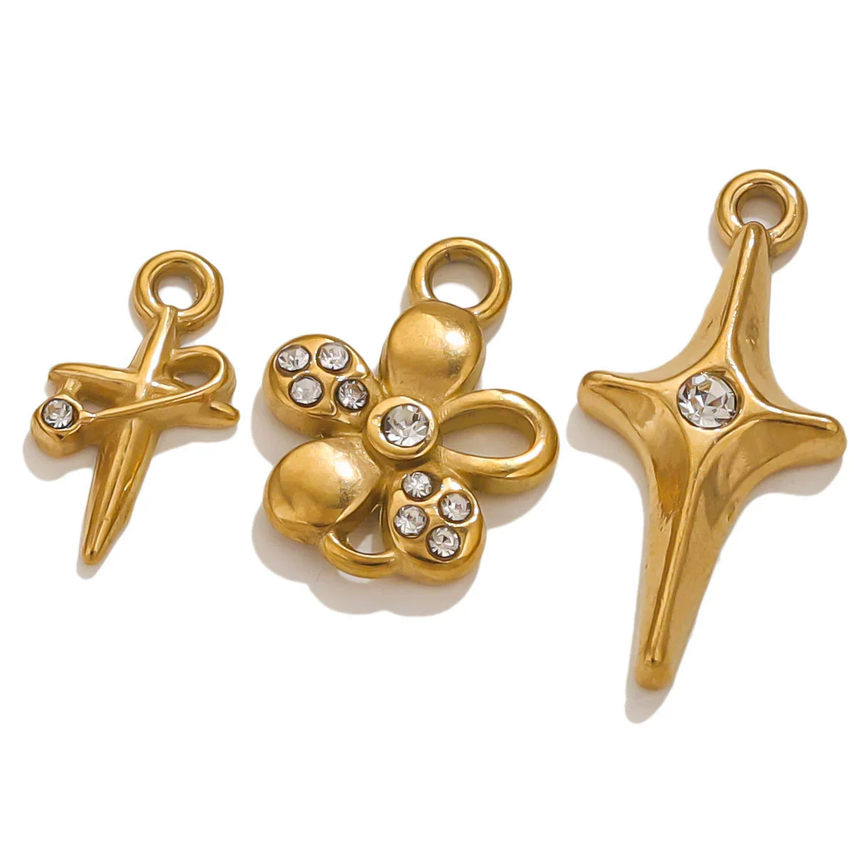 Stainless Steel Retro Starfish Love Diamond Pendant Bow Necklace Electroplating Jewelry Accessories - Image 3