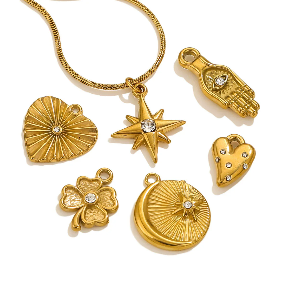 Stainless Steel Retro Starfish Love Diamond Pendant Bow Necklace Electroplating Jewelry Accessories - Image 4