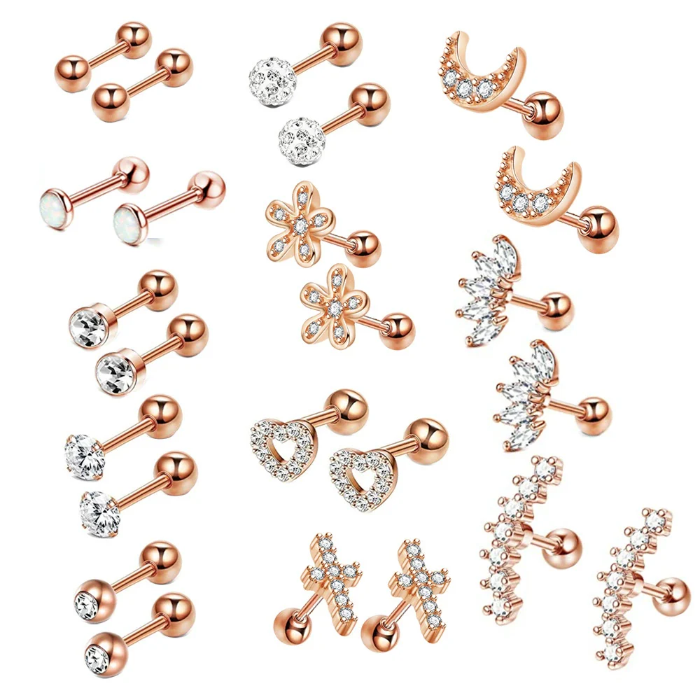 Stainless Steel Rhombus Threaded Piercing Ear Bone Nail Cartilage Earrings Set - Image 3