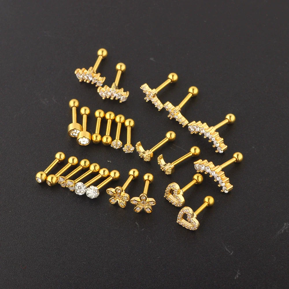 Stainless Steel Rhombus Threaded Piercing Ear Bone Nail Cartilage Earrings Set - Image 5