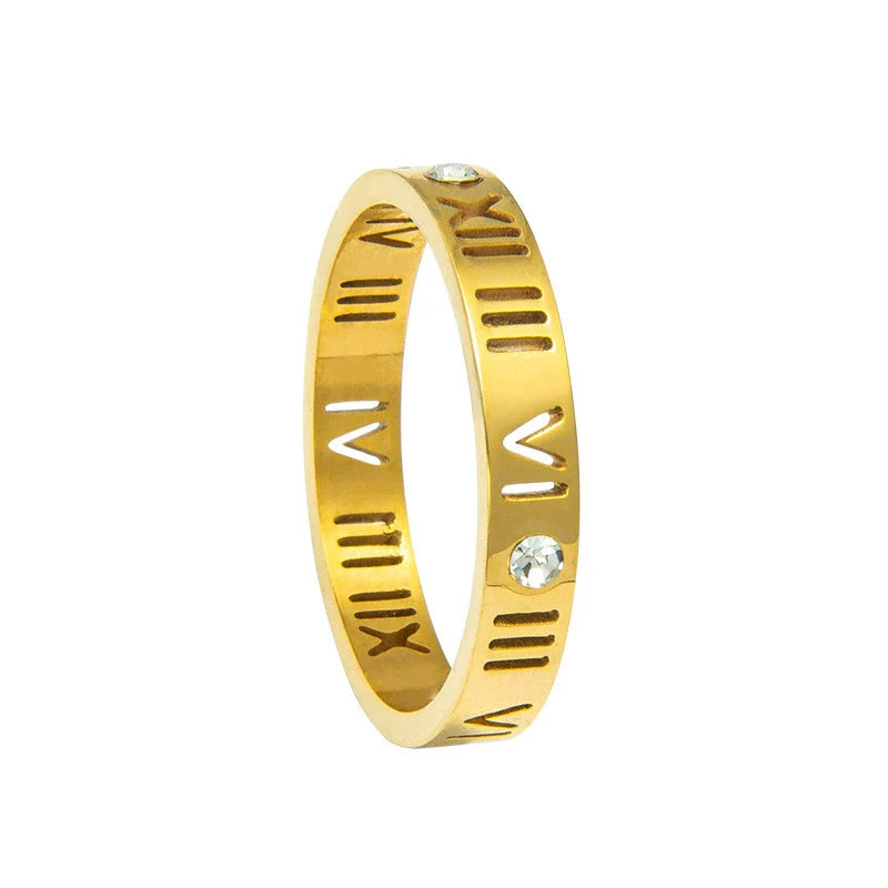 Stainless Steel Ring With Roman Digital And Letter Pattern Gold Plated Hollow For Couples - Image 6