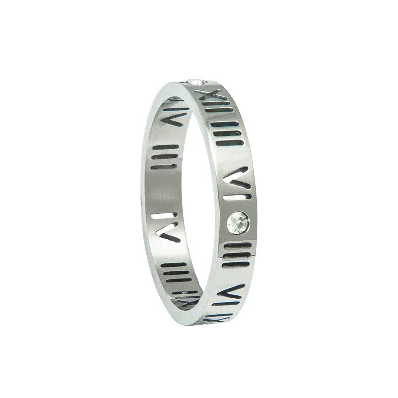 Stainless Steel Ring With Roman Digital And Letter Pattern Gold Plated Hollow For Couples - Image 7
