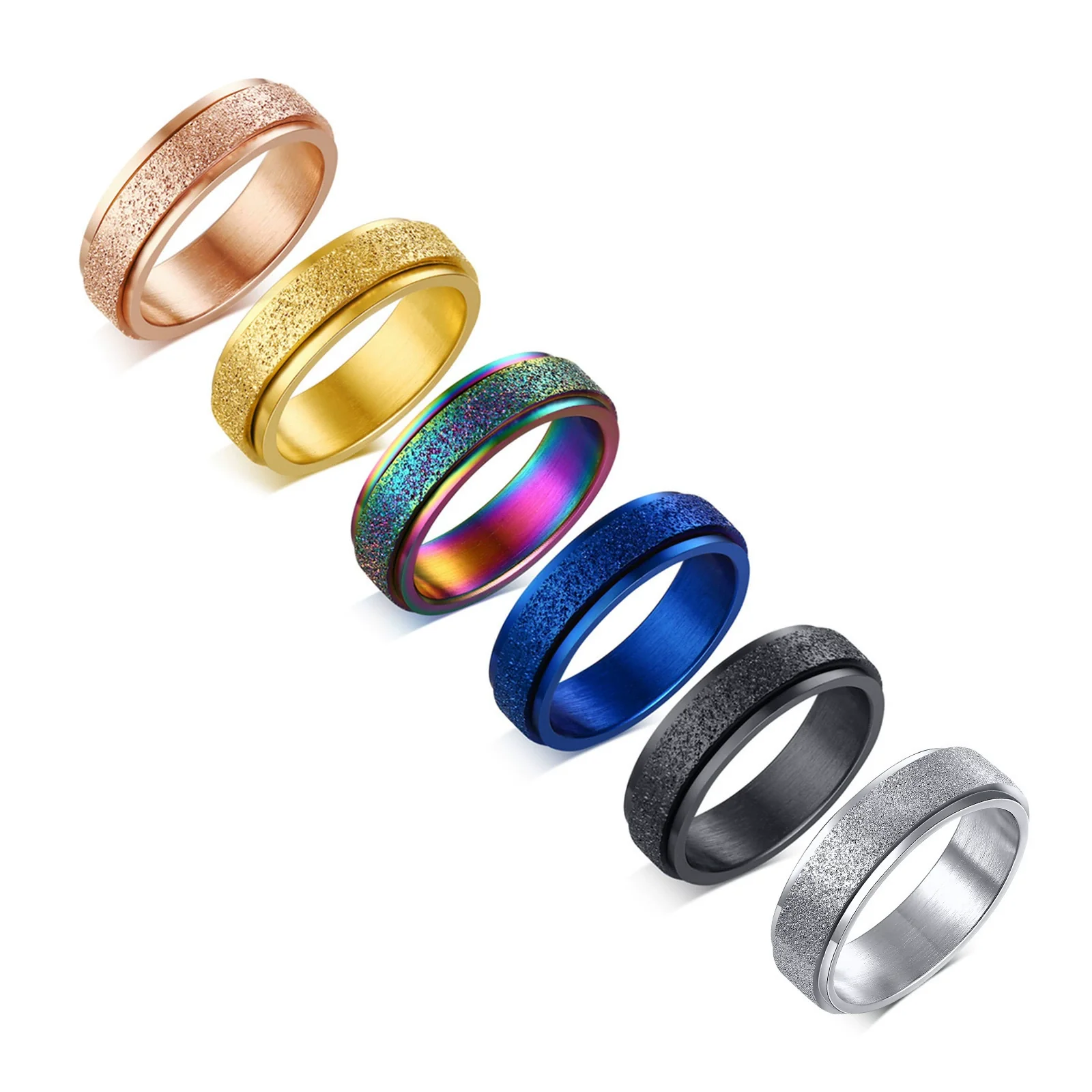 Stainless Steel Rotating Ring With Geometric Pattern And Electroplating For Men And Women - Image 5