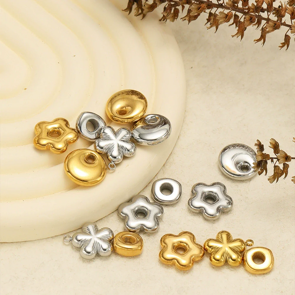 Stainless Steel Round Cake Flower Hexagonal Pendant Jewelry With Electroplating For Necklace And Bracelet - Image 2