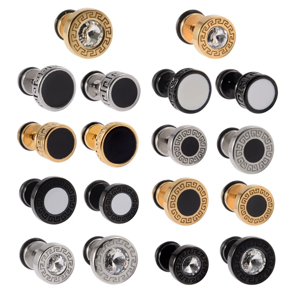 Stainless Steel Round Ear Studs With Oil Drop Bag Drill Electroplated For Piercing