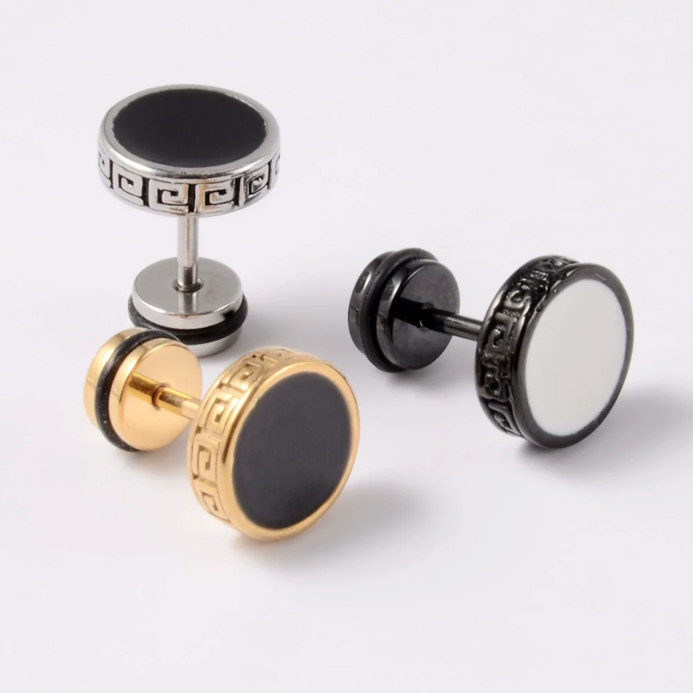 Stainless Steel Round Ear Studs With Oil Drop Bag Drill Electroplated For Piercing - Image 2