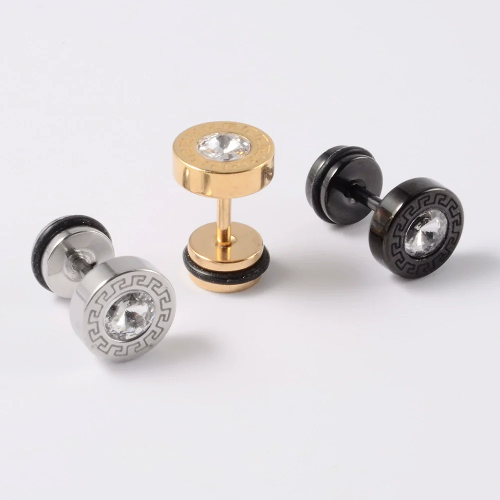 Stainless Steel Round Ear Studs With Oil Drop Bag Drill Electroplated For Piercing - Image 3