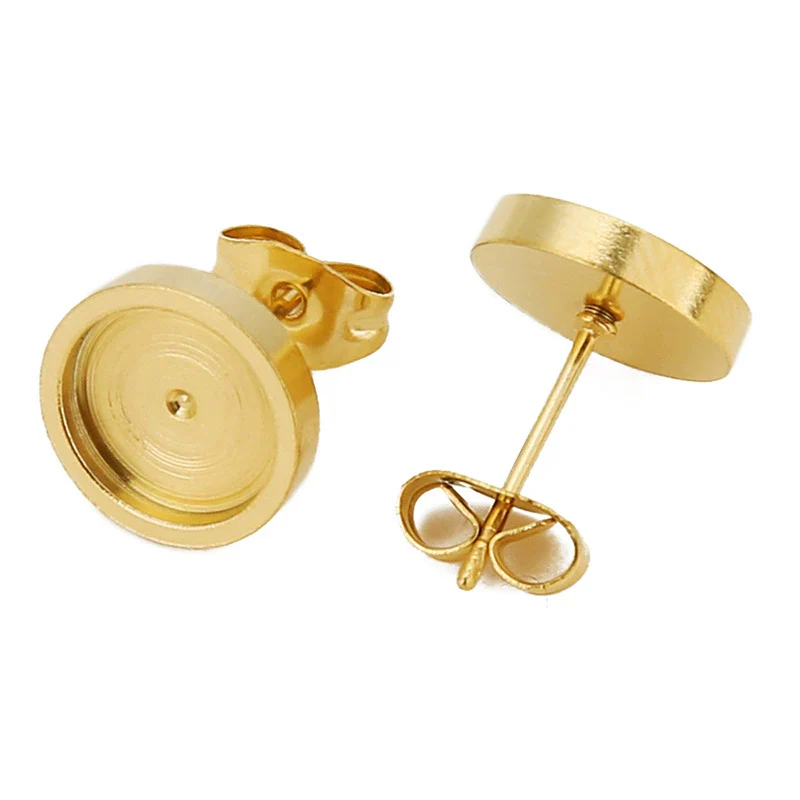 Stainless Steel Round Earring Holder With Gemstone And Ear Plugs Electroplating Diy Earring Accessories - Image 2
