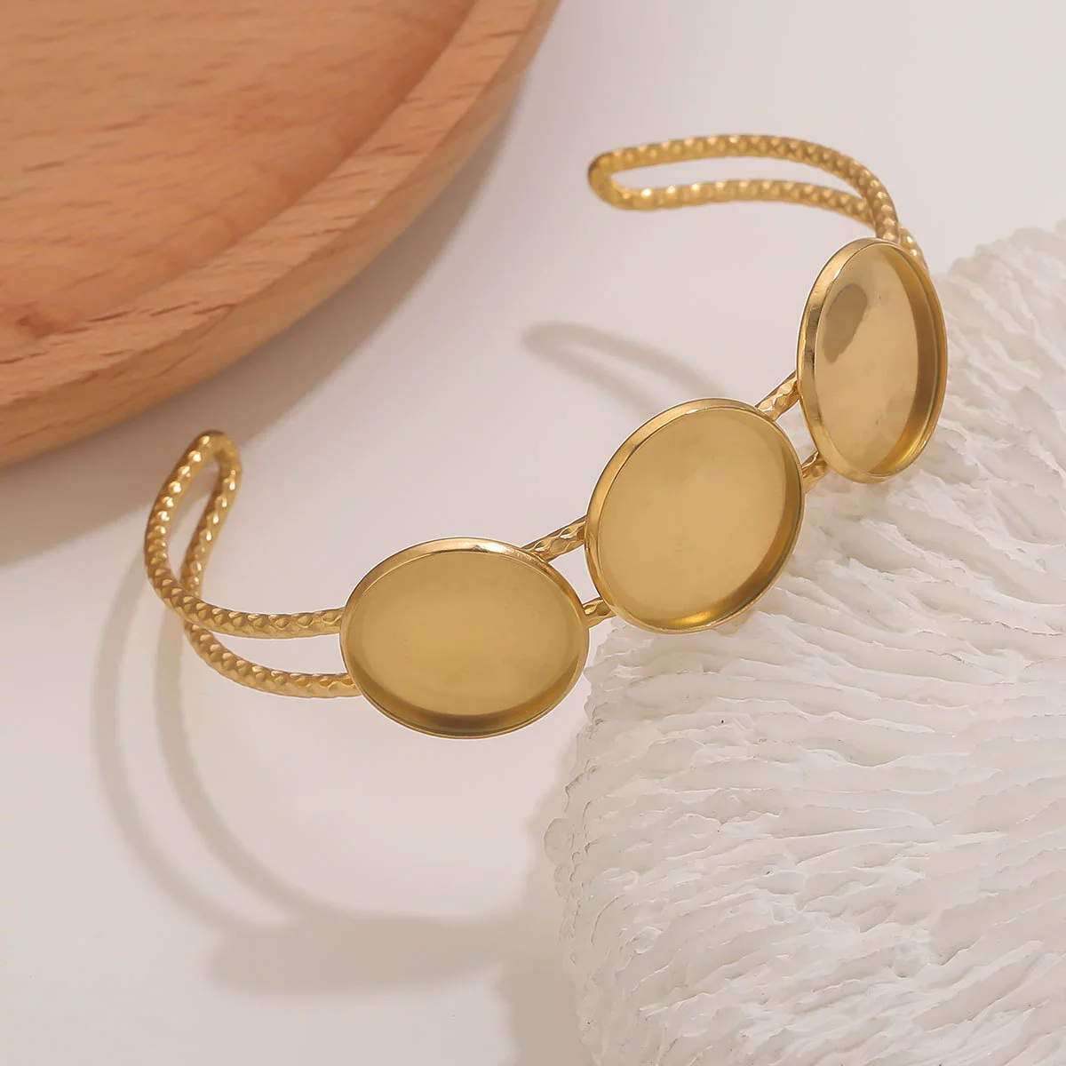 Stainless Steel Round Gemstone Bracelet 18K Gold Vacuum Plated Diy Jewelry Accessory - Image 3