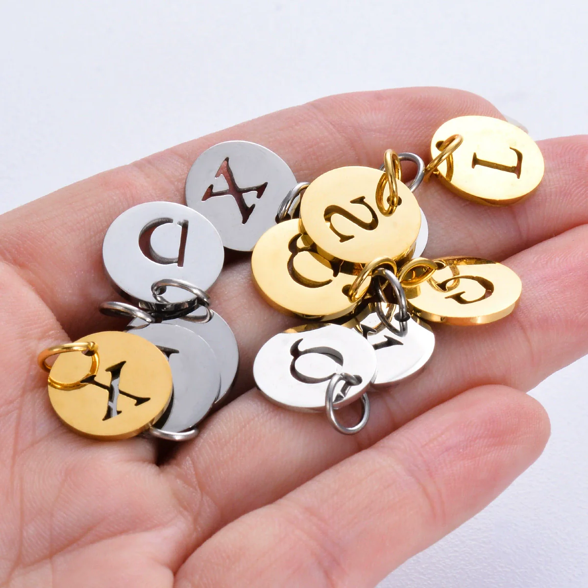 Stainless Steel Round Hollow English Letters Pendant Diy Jewelry Accessories Electroplated - Image 3
