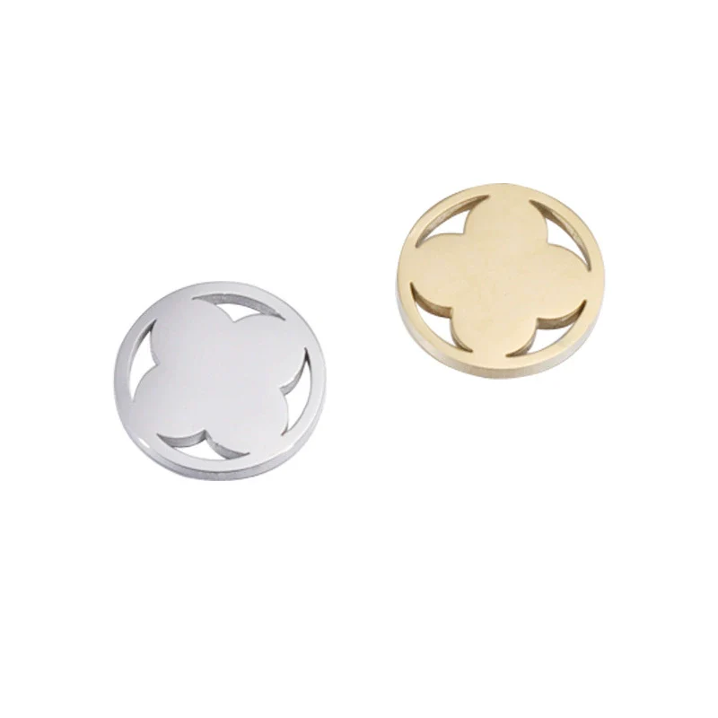 Stainless Steel Round Hollow Four Leaf Clover Jewelry Accessories Pendant Electroplated - Image 4
