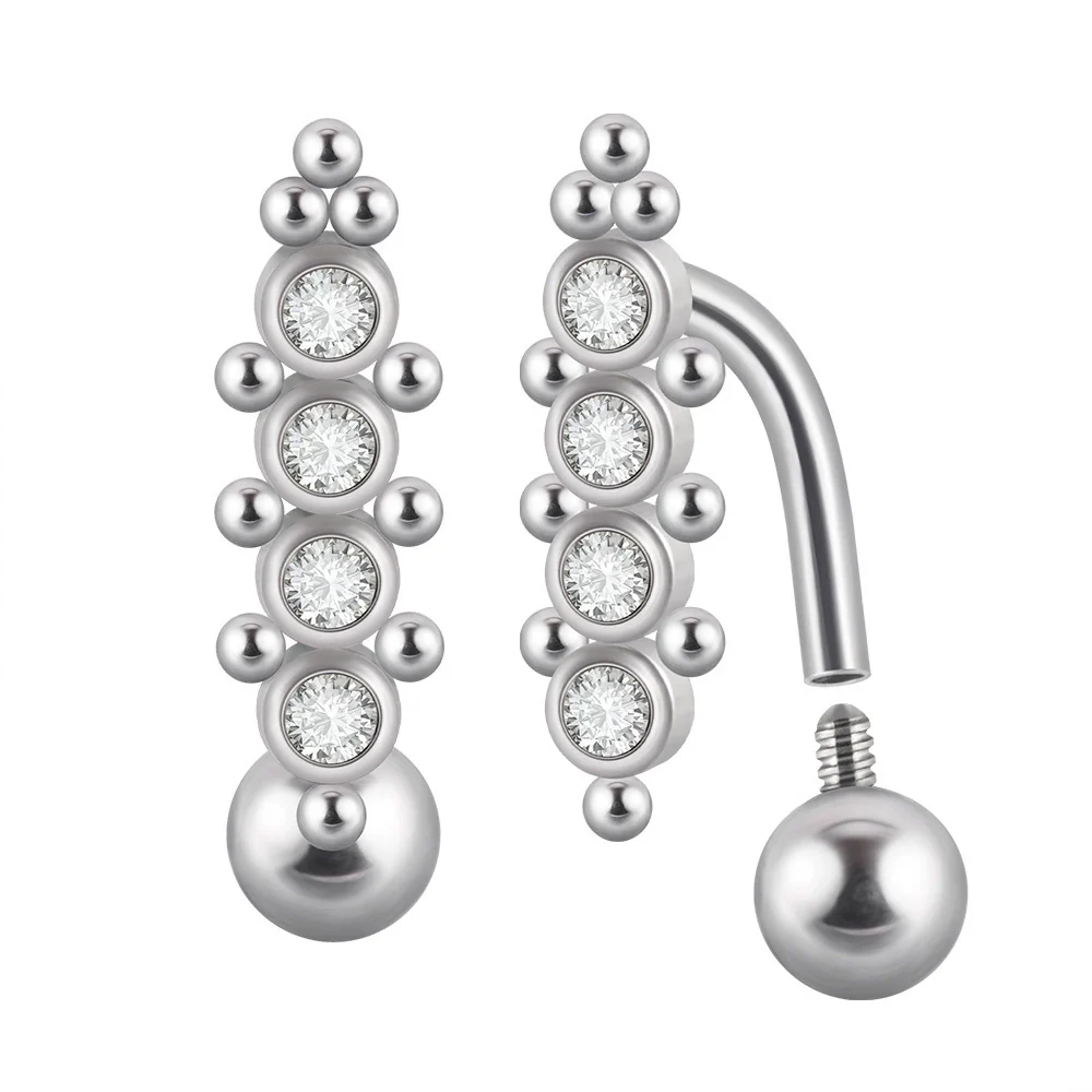 Stainless Steel Round Navel Ring With Welding Ball And Curved Rod Electroplating Style Unisex - Image 5