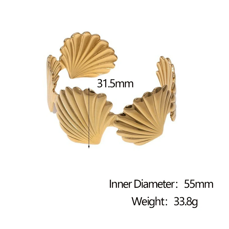 Stainless Steel Scallop Adjustable Open Wide Women's Fashion Simple Electroplated Bracelet - Image 6