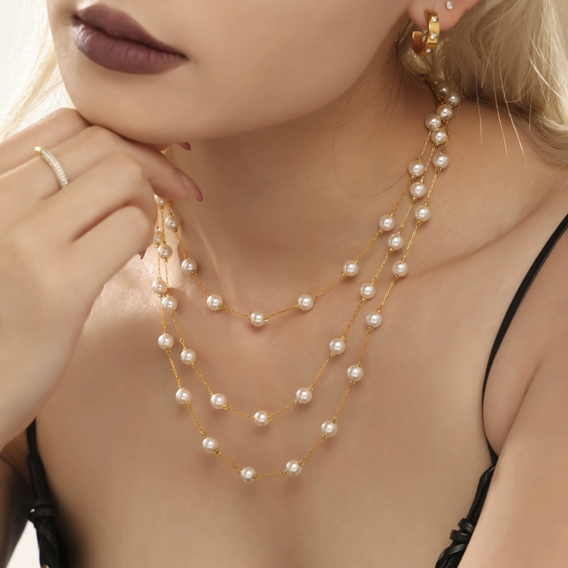 Stainless Steel Shell Beads Round Clavicle Necklace Bracelet Electroplated Light Style Women's Accessories - Image 2