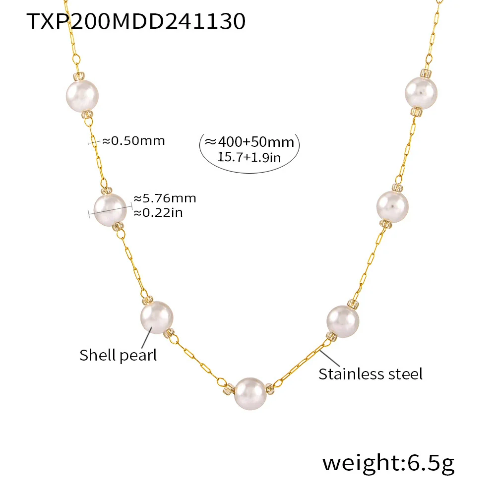 Stainless Steel Shell Beads Round Clavicle Necklace Bracelet Electroplated Light Style Women's Accessories - Image 6