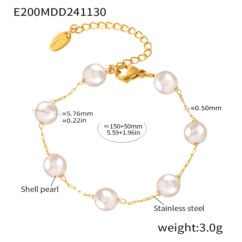 Stainless Steel Shell Beads Round Clavicle Necklace Bracelet Electroplated Light Style Women's Accessories - Image 7