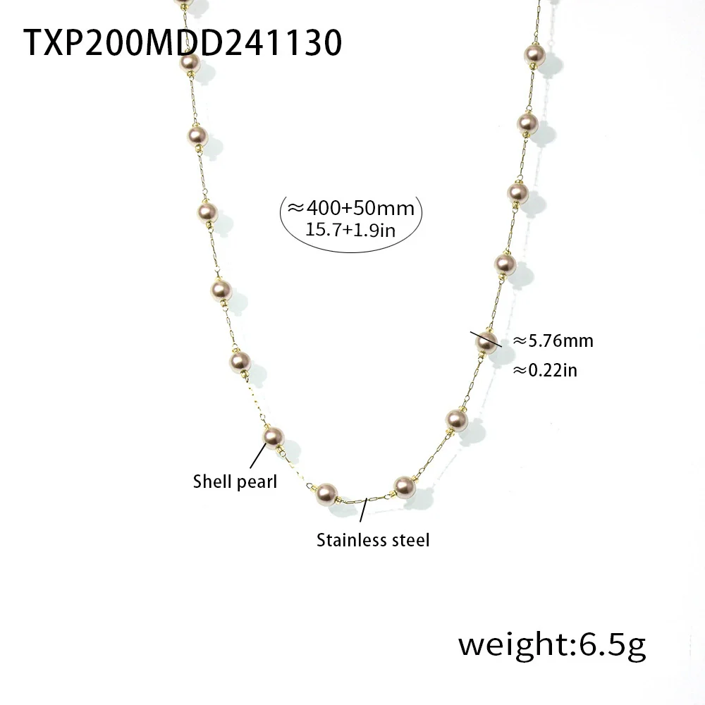Stainless Steel Shell Beads Round Clavicle Necklace Bracelet Electroplated Light Style Women's Accessories - Image 8