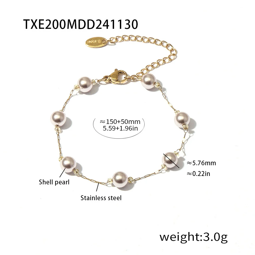 Stainless Steel Shell Beads Round Clavicle Necklace Bracelet Electroplated Light Style Women's Accessories - Image 9