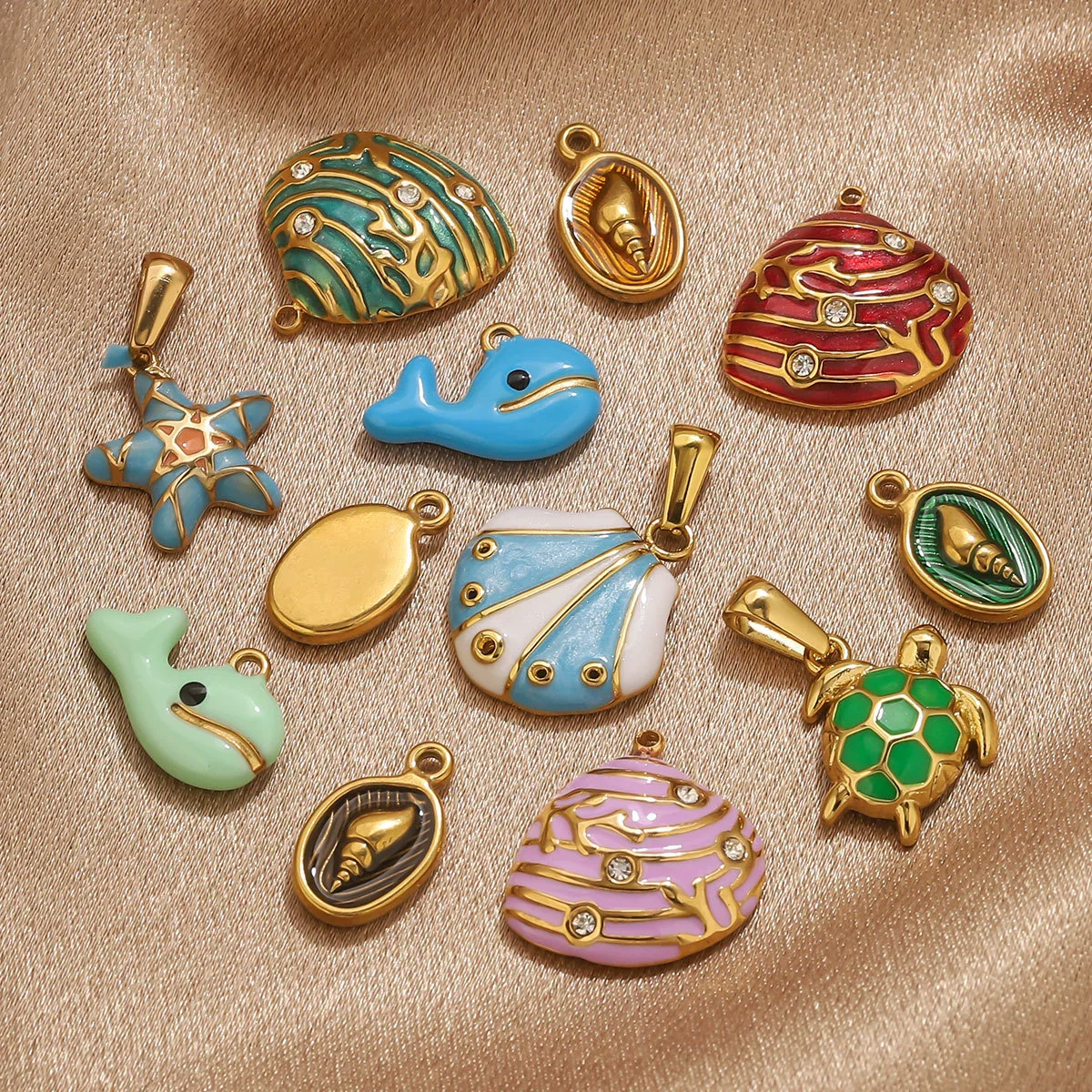 Stainless Steel Shell Oil Dripping Marine Series Electroplated Diy Handmade Jewelry Pendant Bracelet Necklace Accessories