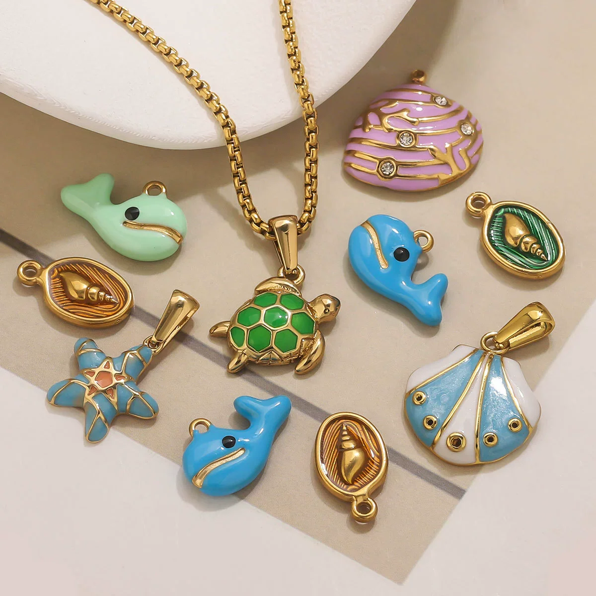Stainless Steel Shell Oil Dripping Marine Series Electroplated Diy Handmade Jewelry Pendant Bracelet Necklace Accessories - Image 2