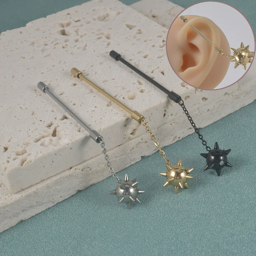Stainless Steel Simple Style Barbell Stud And Chain Pendant Earrings With Electroplating