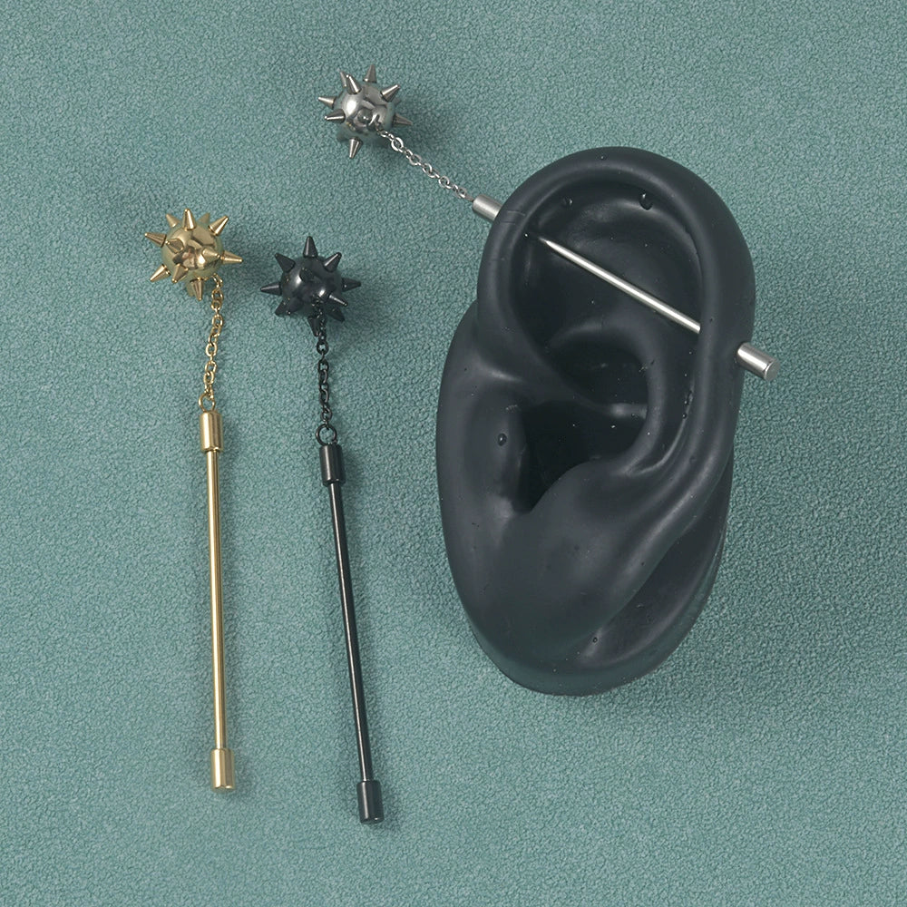 Stainless Steel Simple Style Barbell Stud And Chain Pendant Earrings With Electroplating - Image 2
