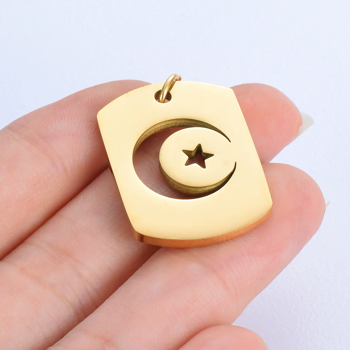 Stainless Steel Square Pendant With Peace Symbol Disc Compass Star Moon Hollow Design Electroplated - Image 3