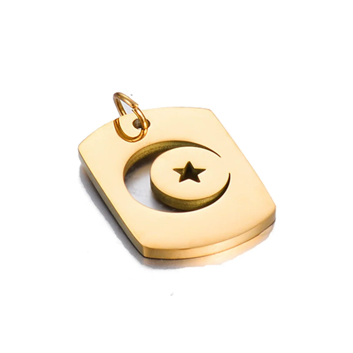 Stainless Steel Square Pendant With Peace Symbol Disc Compass Star Moon Hollow Design Electroplated - Image 6
