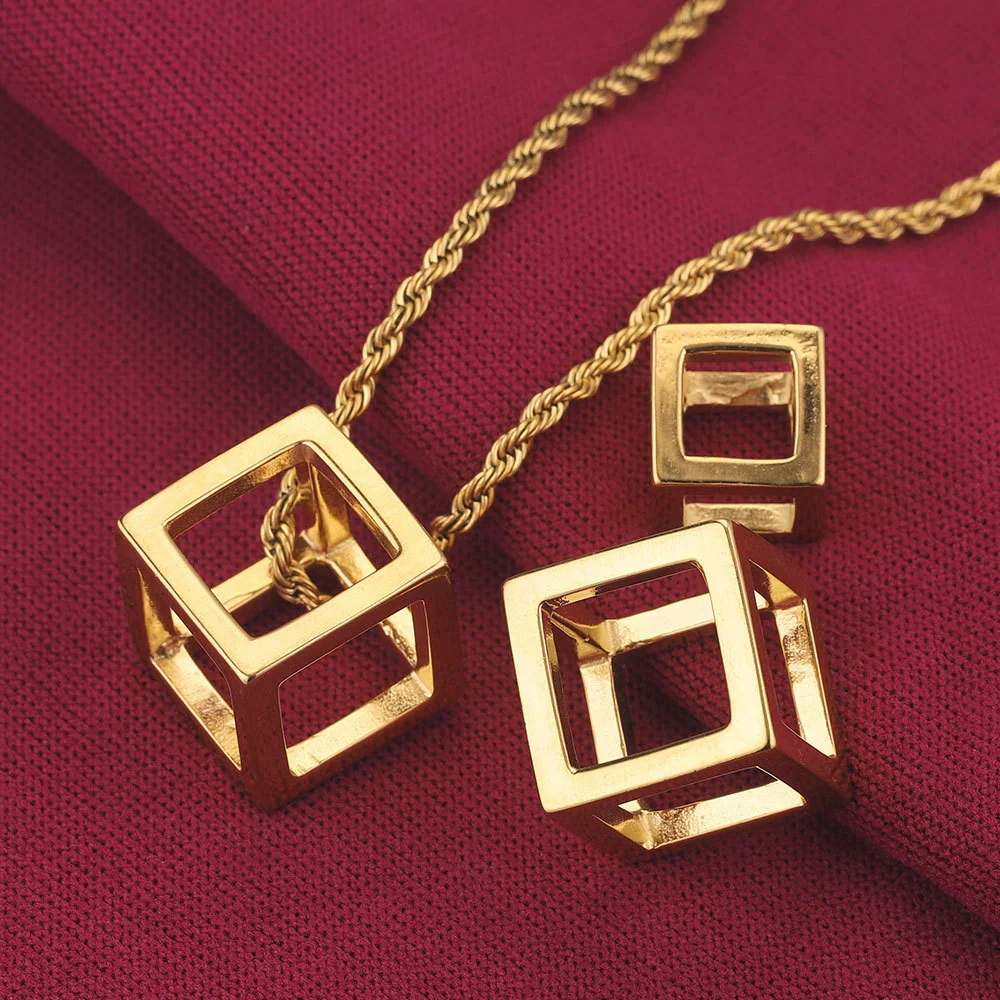 Stainless Steel Square Rubik's Cube Pendant Necklace Electroplated Jewelry Accessories - Image 4