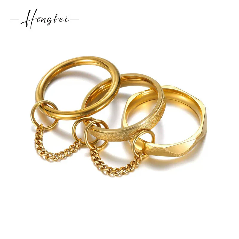 Stainless Steel Stacking Men's Rings Ins Punk Style Geometric Electroplated