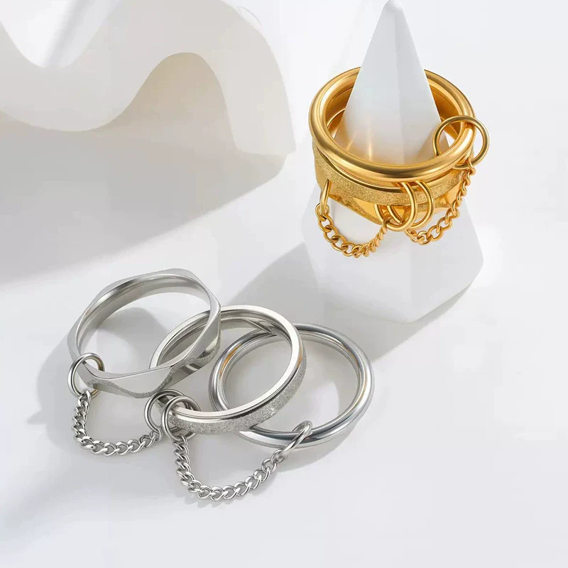Stainless Steel Stacking Men's Rings Ins Punk Style Geometric Electroplated - Image 2