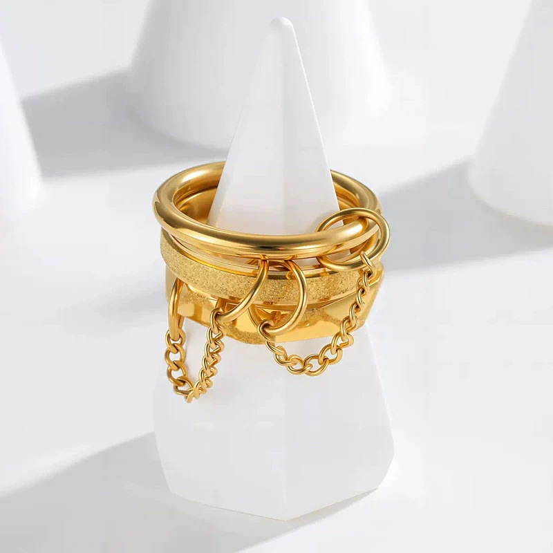 Stainless Steel Stacking Men's Rings Ins Punk Style Geometric Electroplated - Image 3