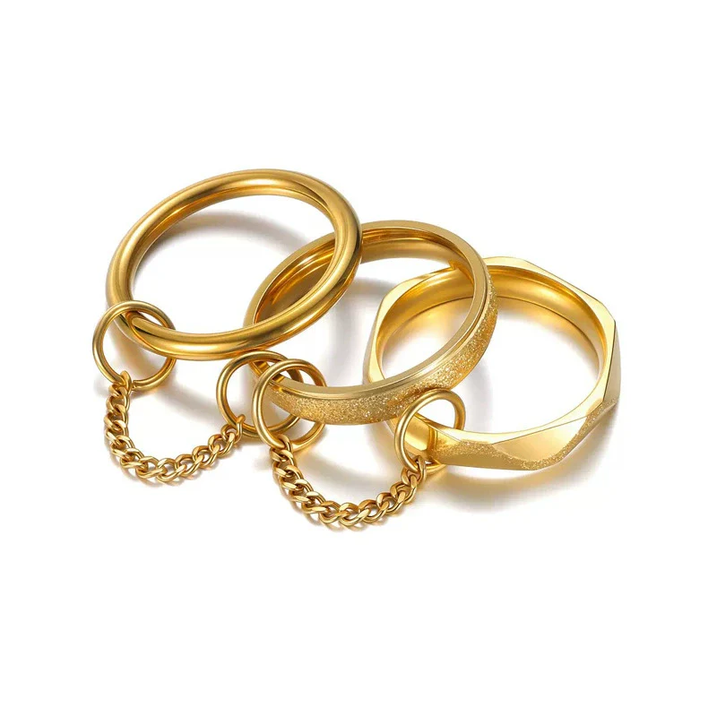 Stainless Steel Stacking Men's Rings Ins Punk Style Geometric Electroplated - Image 5
