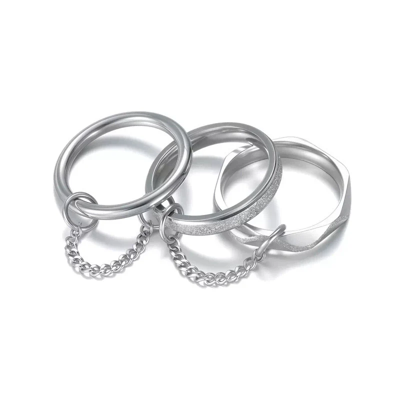 Stainless Steel Stacking Men's Rings Ins Punk Style Geometric Electroplated - Image 6