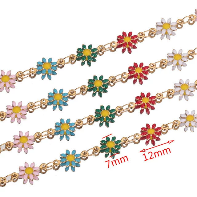 Stainless Steel Sunflower Enamel Jewelry Making Supplies Chain For Necklace Earrings With Electroplating - Image 9