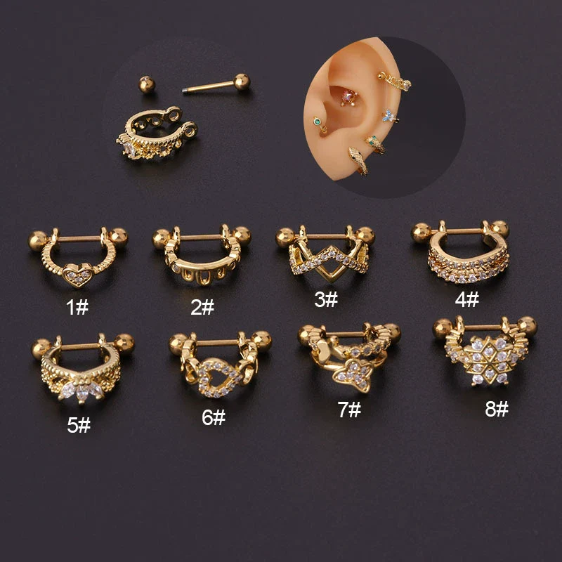 Stainless Steel Thin Rod The Crown Style Electroplated Women's Puncture Earrings