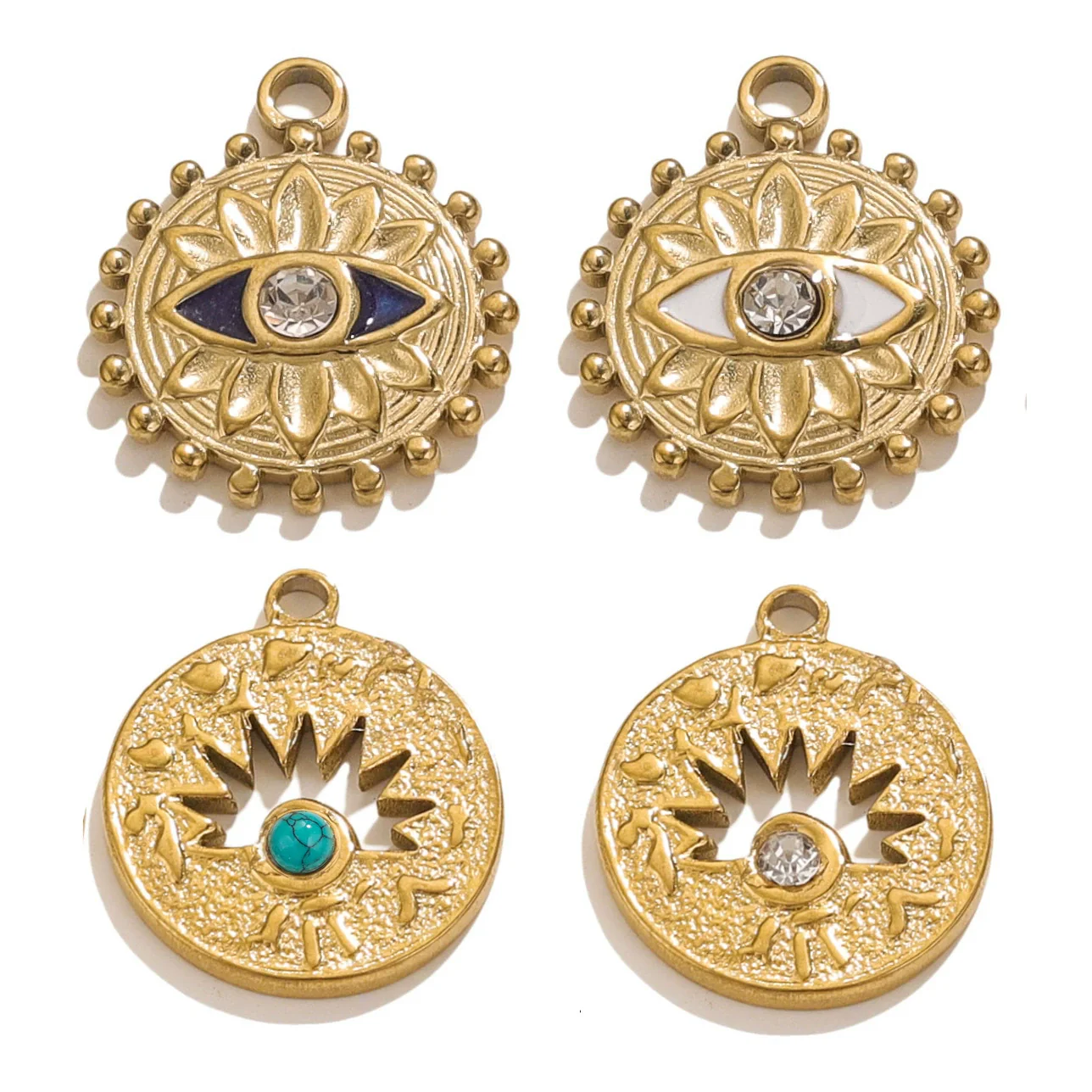 Stainless Steel Threedimensional Lotus Devil's Eye Pendant Jewelry Accessories With Inlay And Totem Pattern - Image 3